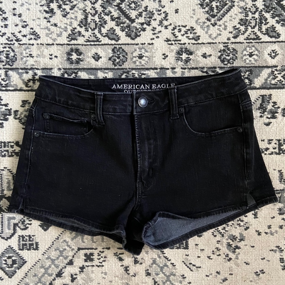 American Eagle Hi Rise Shortie Black Denim Shorts